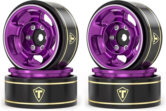 TREAL 1.0 Aluminum Beadlock Wheels Five Spoke Classic Wheel Rims Set (4P) for 1/24 RC SCX24 FCX24 TRX4M-Type G(Purple)