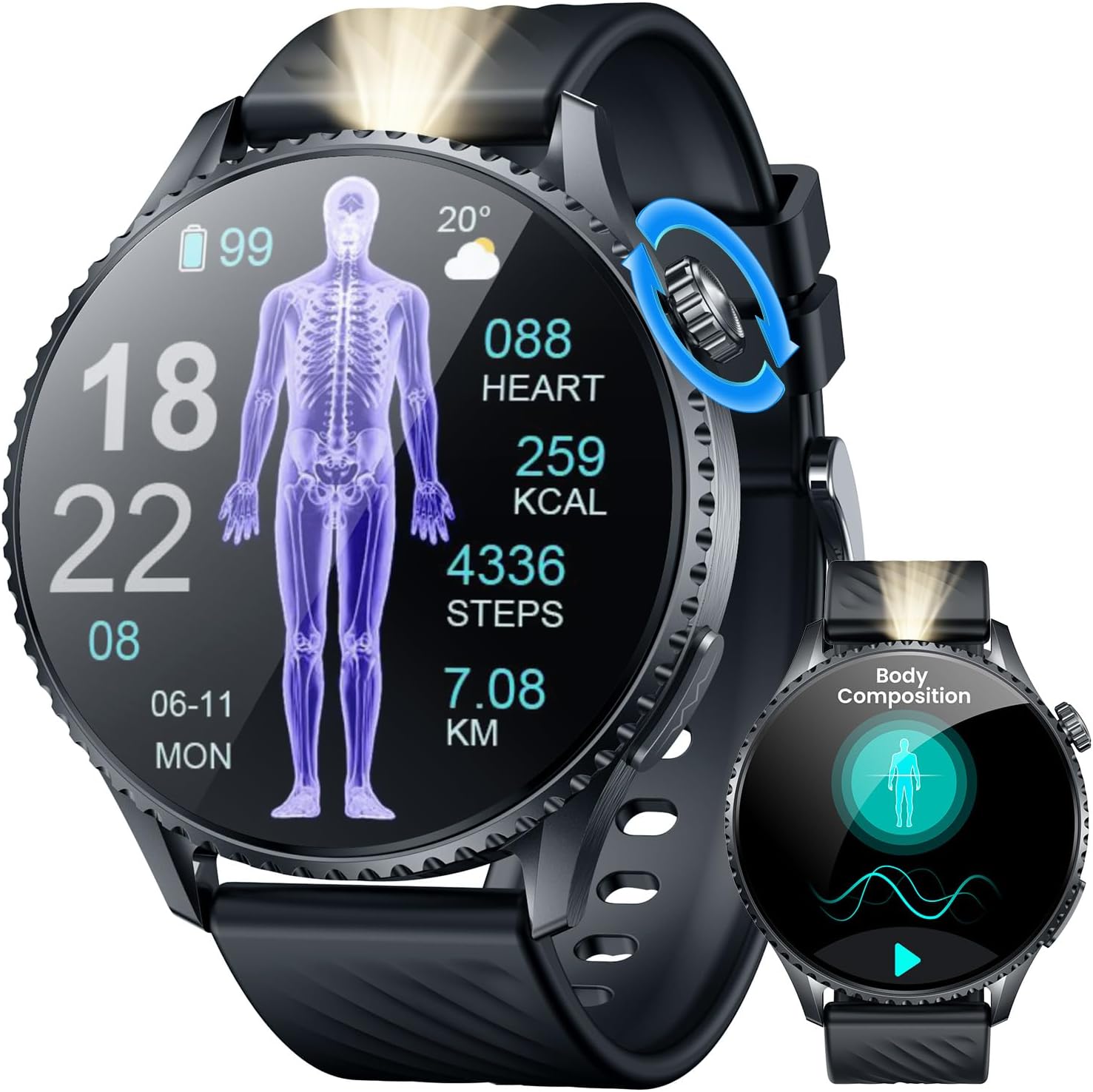 Mens Smartwatch with ECG  HRV Fitness Watch: 1.56 Inch AMOLED with Bluetooth Phone Function Smart Watch 24H Heart Rate Blood Pressure Fitness Tracker Pedometer IP67 Waterproof Watch Compatible