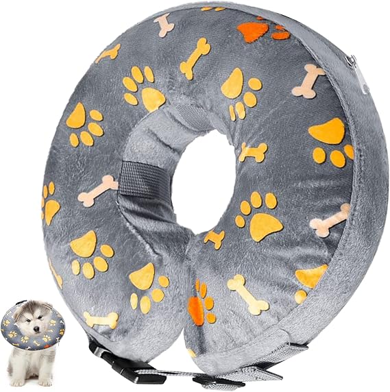 Inflatable Recovery Collar for Dogs & Cats, Soft & Comfortable, Prevents Licking & Biting Wounds, Cute Donut Design (Medium)