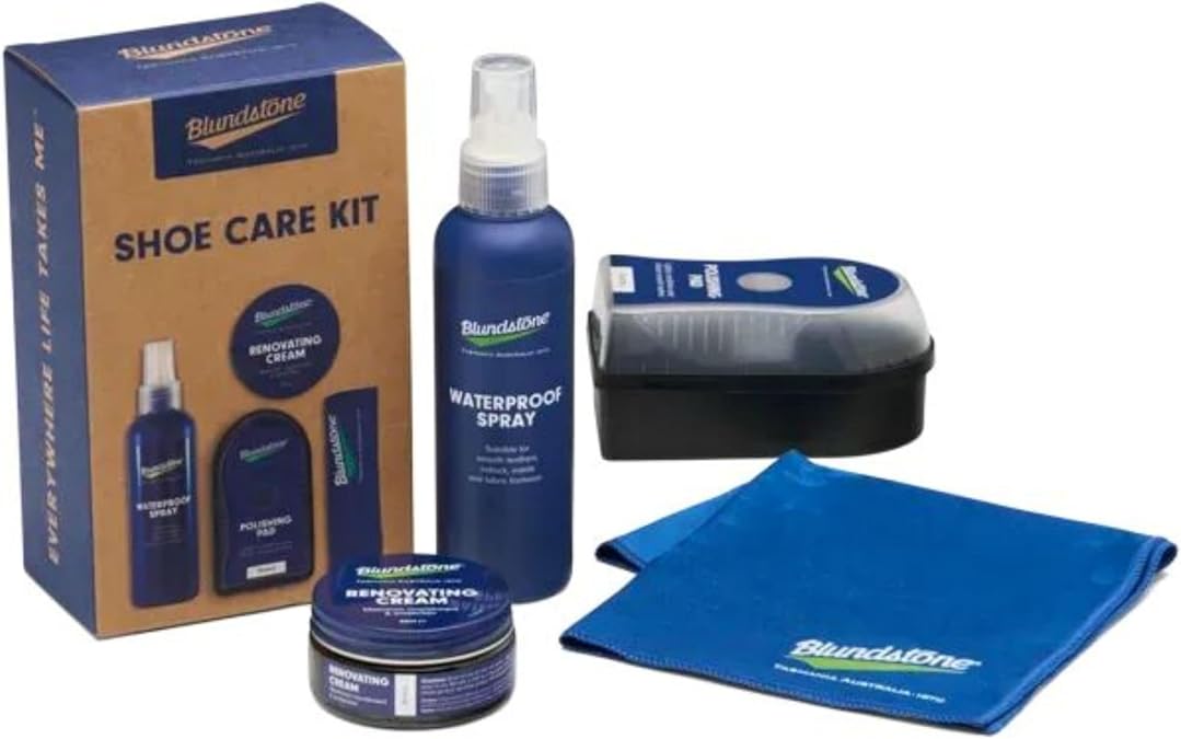 Blundstone Shoe Care Kit for Leather Boots Includes Renovating Cream, Buffing Cloth, Waterproof Spray and Polishing Pad