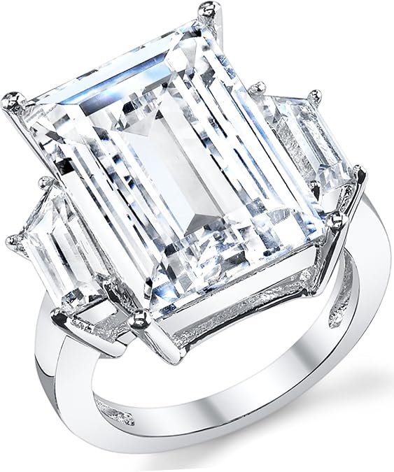 Metal Masters 9 Carats Sterling Silver 925 Kim Kardashian Engagement Wedding Ring Emerald-Cut Cubic Zirconia