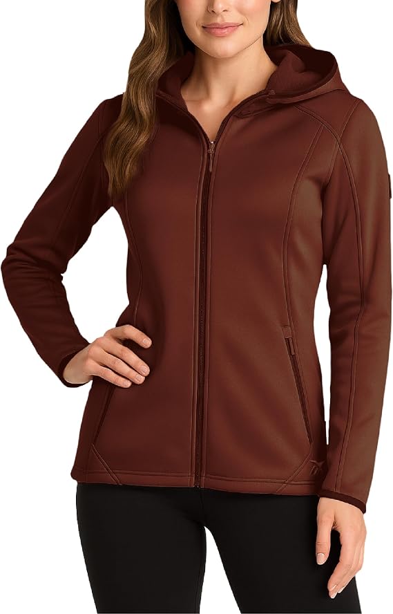 Reebok Womens Softshell Jacket Water & Windproof Fleece Lined Hooded Coat | Breathable Stretch Shell Moves with You, Zippered Pockets Keep Keys Secure, Versatile for Gym, Running and Trail Days