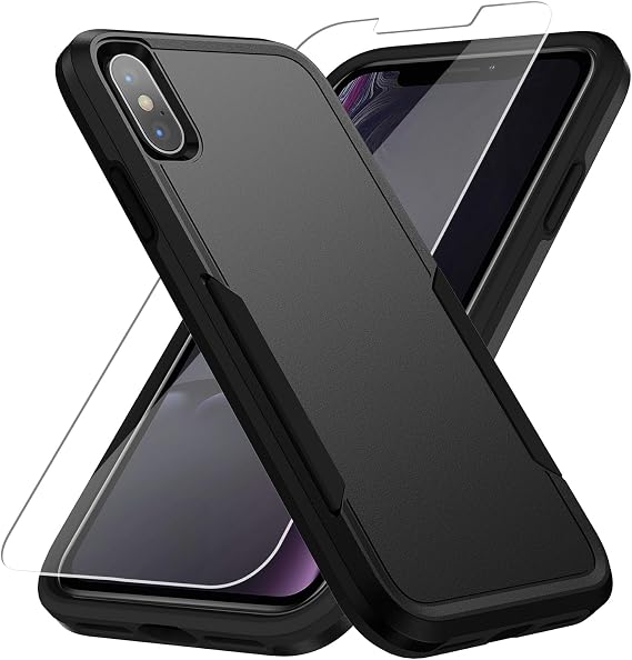for iPhone Xs Max Case, with Screen Protector,[Military Grade Drop Tested] Heavy-Duty Tough Rugged Shockproof Protective Case for iPhone Xs Max 6.5 inch, Black