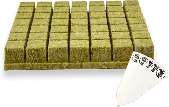 1.5" Grodan Rockwool Cubes for Seed Starter (49 Hydroponic Plugs) + The Hydroponic City Stakes