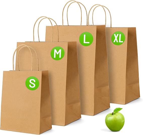 Brown Paper Bags with Handles - 25 Pack, Small Gift Bags 9 x 7 x 3.5", Twisted Handle Carrier Bag Kraft, Retail Lunch Party Shopping Grocery Food