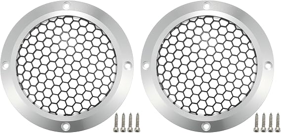 ACROPIX Universal 4" Car Speaker Grills Cover Mesh Round 4 Inch Audio Speaker Subwoofer Guard Protector Case with Mounting Screws Iron Aluminum Alloy Silver Tone Black - Pack of 2