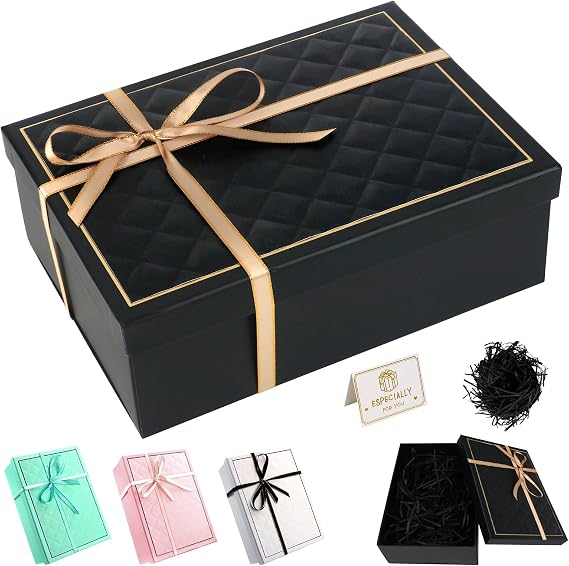 Black Gift Box with Lids, 25x18x8.8cm Large Gift Boxes for Presents