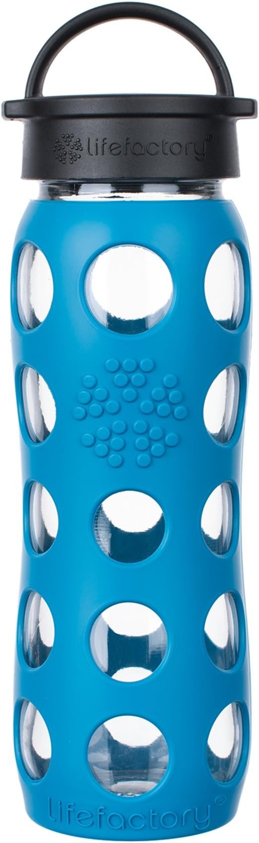 Lifefactory 22-Ounce BPA-Free Glass Water Bottle with Classic Cap and Protective Silicone Sleeve, Teal Lake | Protective Silicone Sleeve, Chug Cap, Carry Handle, BPA Free, Reusable, Dishwasher Safe