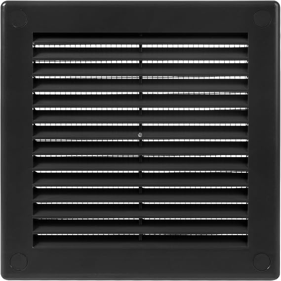 150x150mm (6 Inch) Black Square Air Vent Cover - Plastic Air Vent Grille with Insect Mesh Screen - External Wall Ventilation Cover for HVAC Ducts, Ceiling or Wall Vents - Indoor Outdoor