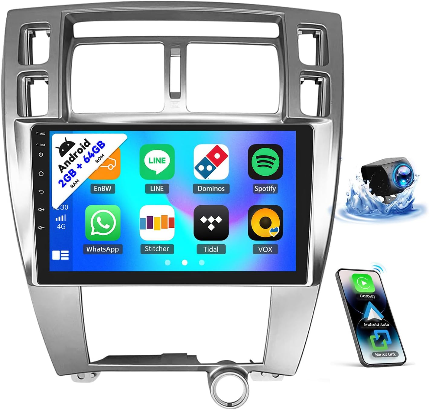 SIXTOP [264G] Android Car Stereo for Hyundai Tucson 2006-2013 with Carplay Android Auto Mirror Link Change Theme 10.1 inch Touchscreen FM RDS EQ Bluetooth WiFi GPSCamera & MIC