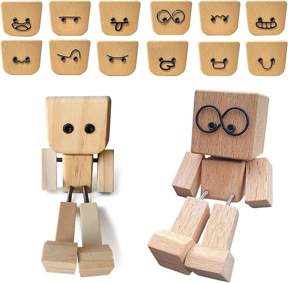 2 Shaking Wooden Man Figurine, Charming Little Wooden Figure Sways