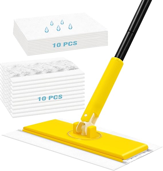 NEWE Floor Wipes Compatible with Flash Speed Mop Starter Kit for Swiffer Disposable Duster, 10 Dry Sweeping Cloths and 10 Wet Mopping Refills for Multi Surface Cleaning Hardwood Bathroom Kitchen