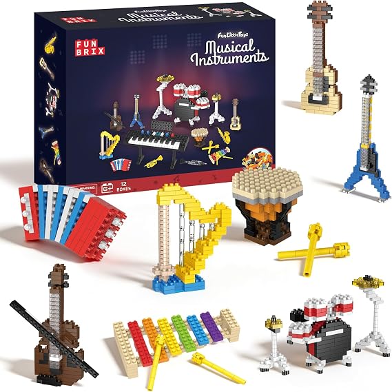 Music Party Favor Toys Mini Building Blocks Instruments Set 12 Pack