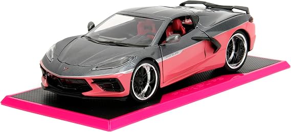 Jada Pink Slips 1:24 W6 2020 Chevy Corvette Die-Cast Car, Toys for Kids and Adults(Metallic Grey/Pink)