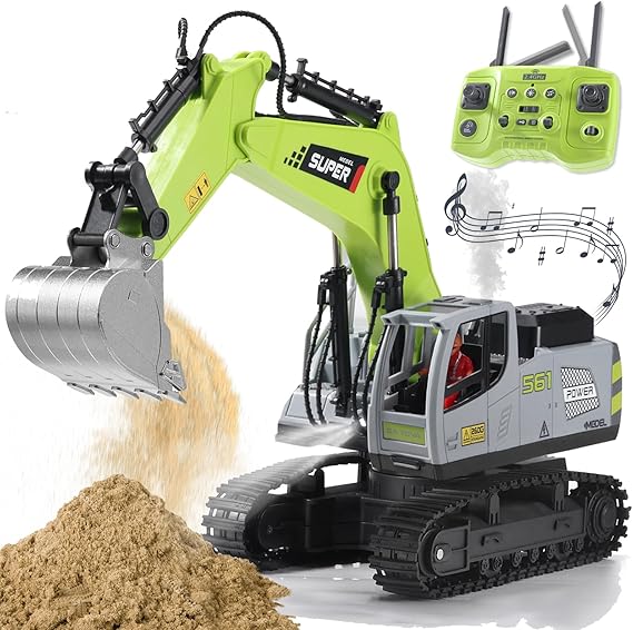 ViRockSign Remote Control Excavator Toys for Boys,16 Channel Dual Speed Control RC Excavator Construction Toys with Metal Shovel & Light,Simulated Smoke,Christmas Birthday Gift Toy for Boys Kids