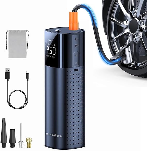 Tire Inflator Portable Air Compressor Cordless Tire Inflator Portable Air Pump for Car Tires Car, Motorcycle, Bike, Ball. Includes Tire Gauge, Auto-Shutoff, Digital Gauge