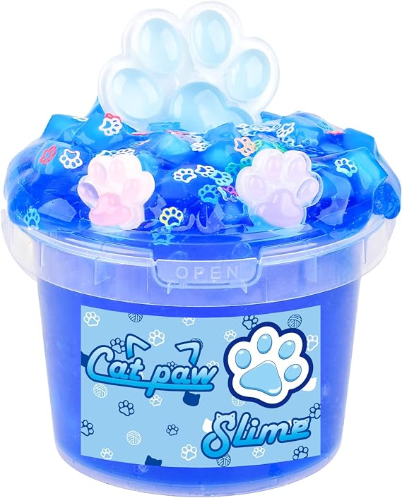 Blue Crunchy Cat's Paw Slime,Super Soft and Non-Sticky, Great for Birthday Gifts for Girl and Boys,Party Favors,Christmas Stocking Stuffers(300ml)