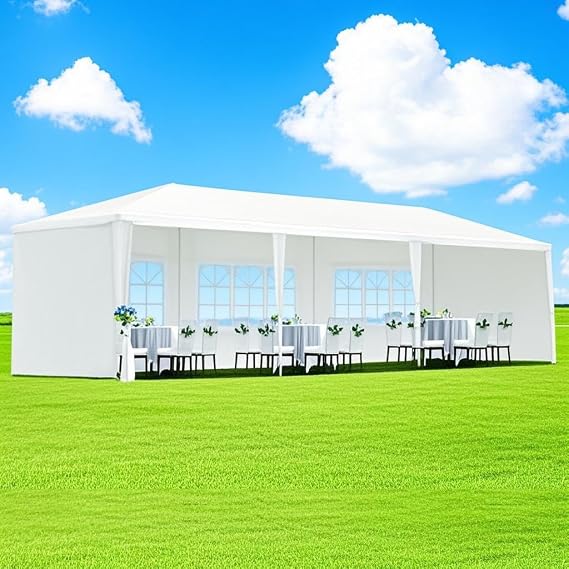 Outdoor Garden Gazebo Tent, 10x30 Feet, Wedding Party Canopy Marquee with 8 Removable Sidewalls