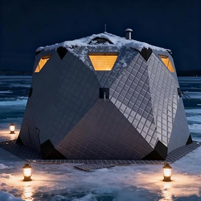 Ice Fishing Tent Insulated, 6 Sided Fishing Shelter 260X260X170cm for 6-10 Person, Pop-Up Ice Shanty Shack, Winter Windproof Hut Snow Hub with Carrying Bag Grey