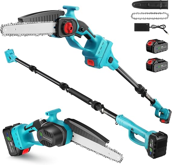 2-in-1 Cordless Pole Saw & 8 Inch Mini Chainsaw with Carrying Bag, 221V 3000mAh Rechargeable Batteries, Lightweight (7.3 lbs), 14FT Max Reach Electric Pole Saw for Tree Trimming, Branch Cutter