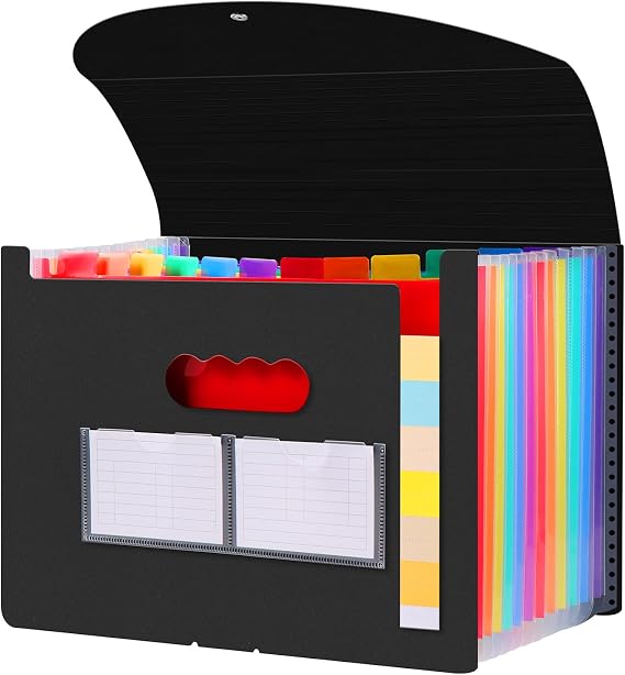 A4 Expandable File Folder, 12-Pocket Document Organizer, Black