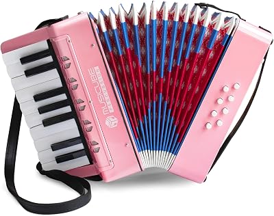 MUSICUBE Accordion Instrument for Kids 17 Keys 8 Bass Accordion with Straps for Beginners Adults Student Educational Musical Instrument Toy for Boys Girls Aged 3 Gift Choice PINK
