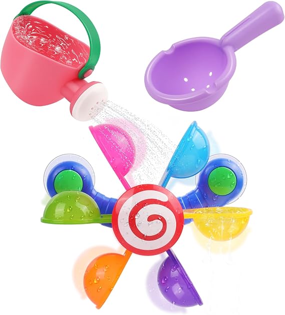 Baby Bath Toy, Kids Watering Can Bathing Spoons Windmill Water Toys Set of 3, Fun Interactive Water Bathtub Toy, Beach Shower Swimming Pool Toys Gifts for Babies Toddlers Party Favors
