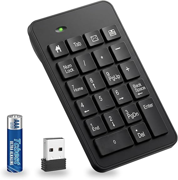 Wireless Number Pad with Battery, Enhanced Efficiency with 23 Keys Numeric Keypad Upgraded Version of 10 key USB Keyboard Financial Accounting Numpad for Laptop, PC, Notebook, Desktop,Surface Pro