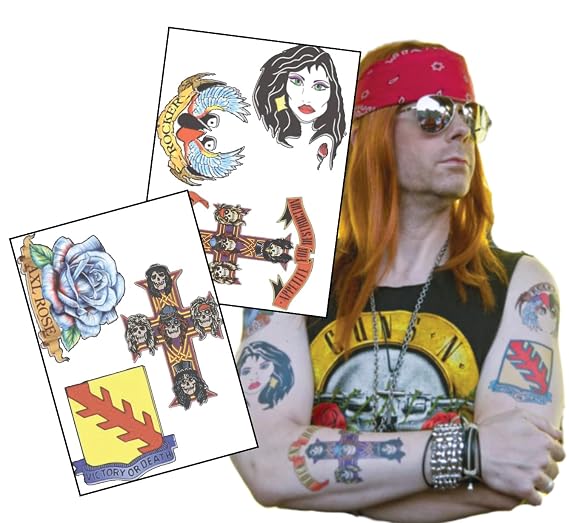 8o's Rocker inspired complete set of Fake Temporary Tattoos | Life sized |for Halloween, Cosplay, Tribute & Fancy Dress