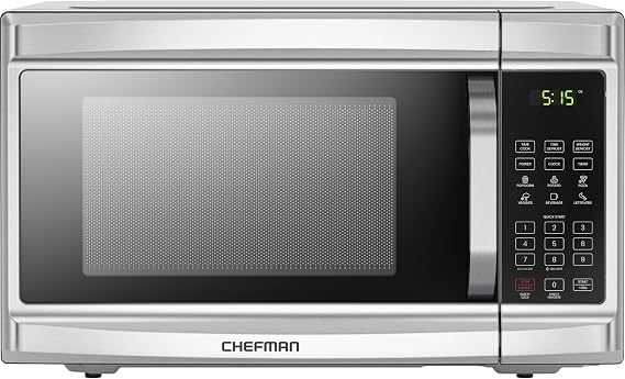 Chefman Countertop Microwave Oven, 1.3 Cu. Ft. Digital, Stainless Steel, 1000 Watts, with 6 Auto Menus, 10 Power Levels, Eco Mode, Memory, Mute Function, Child Safety Lock, Easy Clean Microwave Ovens