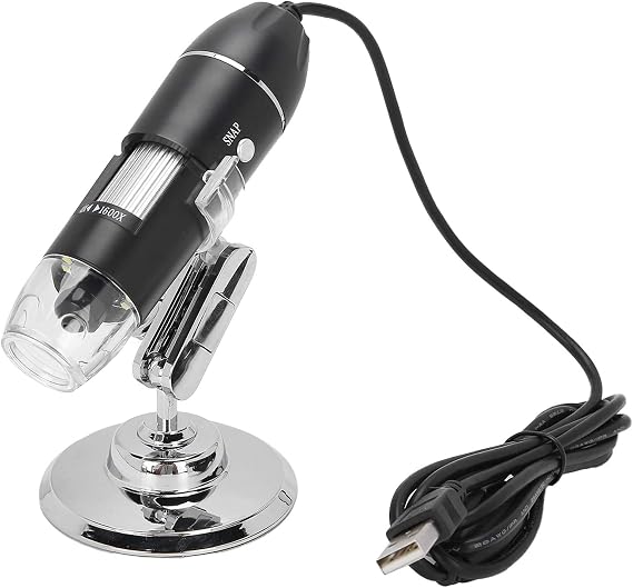 Portable Electron Microscope, 1600X Digital, 8 LED Lights, Handheld USB, High-Definition, Black, ABS Material