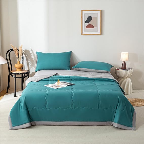 Highdi Reversible Bed Throws Quilted Bedspreads, Nordic Solid Color Style Patchwork Quilt Comforter Single Double, Cotton Throw Summer Quilt, Quilted Blanket for Seasons (Cyan,110x150cm)
