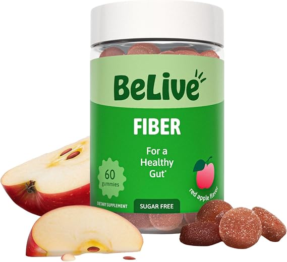 BeLive Fiber Gummies for Regularity and Digestive Health, Zero Sugar, 60 Ct | With Chicory Root & Inulin, Plant Based Daily Gut Health Supplement - For Adults & Kids - Delicious Apple Flavor