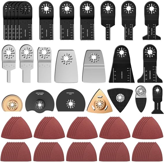 100Pcs Multi Tool Blades Oscillating Saw Blades Kit Wood Cutting Mix Multitool Blades Set Quick Release Saw Blades for Grinding, Sanding and Cutting (100Pcs)