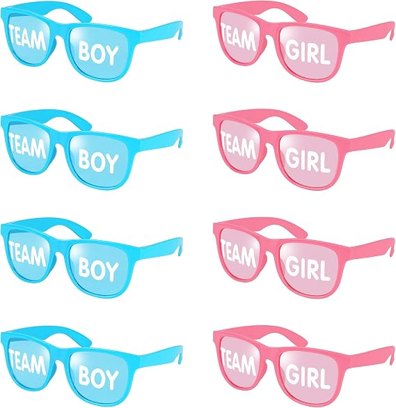 Gender Reveal Party Glasses 8 Pairs Blue and Pink Sunglasses, Boy or Girl Party Supplies, Team Girl & Boy Decorations for Baby Shower