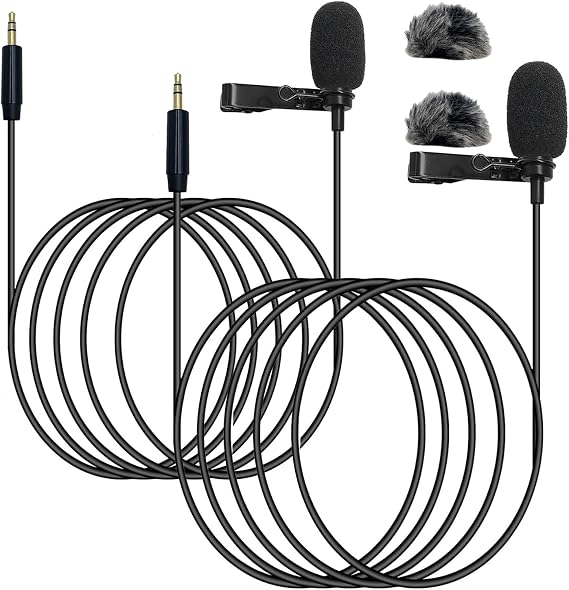 2 Pack Lavalier Lapel Microphone Omnidirectional Condenser Wired Clip On Lav Mic for DJI Mic 2, for Rode Wireless GO 2 / II Transmitters (2-Pack Straight 3.5mm TRS Plug for DJI for Rode)