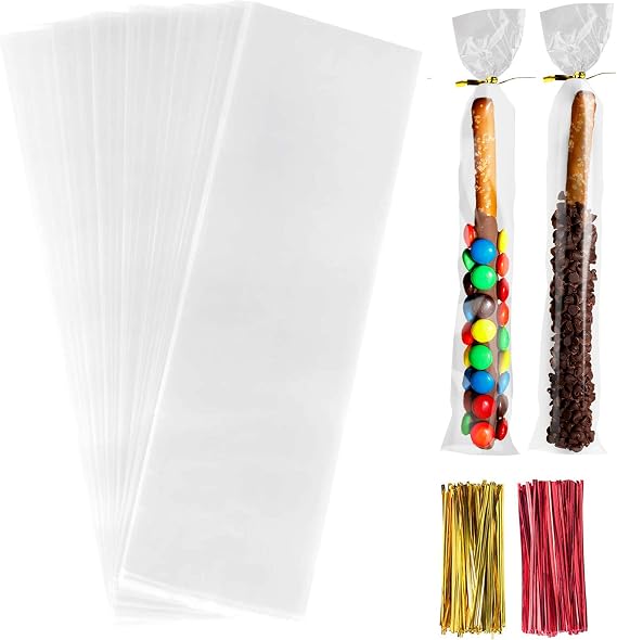 Morepack Cellophane Treat Bags 2x10 Inches 200 Pcs Pretzel Rod Bags