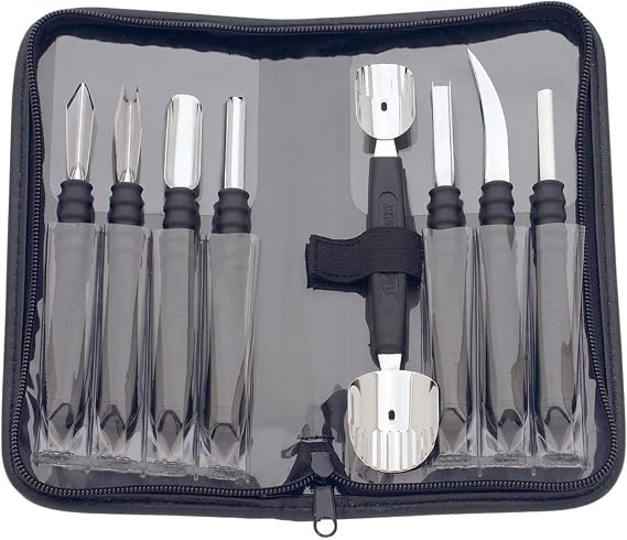 Messermeister 9-Piece Garnishing Tool Set - Most-Used Fruit, Vegetable, Garnishing & Decorating Tools - Includes Vinyl Pouch for Storage & Transport