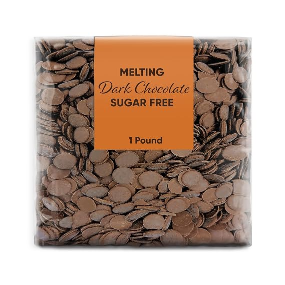 Melting Sugar Free Dark Chocolate Discs 1 Pound (Approx. 195 Pieces) Diabetic Friendly Baking Chocolate Perfect for Dipping, Candy Making, and Chocolate Fountains