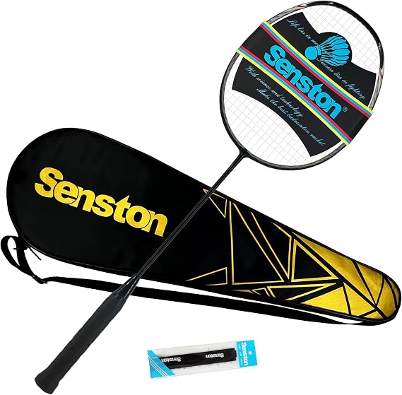 Senston N80 Carbon Fiber Badminton Racket, 5U 76g, Isometric Black | Full Carbon Fiber Frame,5U 76g Lightweight,Isometric Large Sweet Spot,One-Piece T-Joint,24-26 lbs Pre-Strung,Single Cover