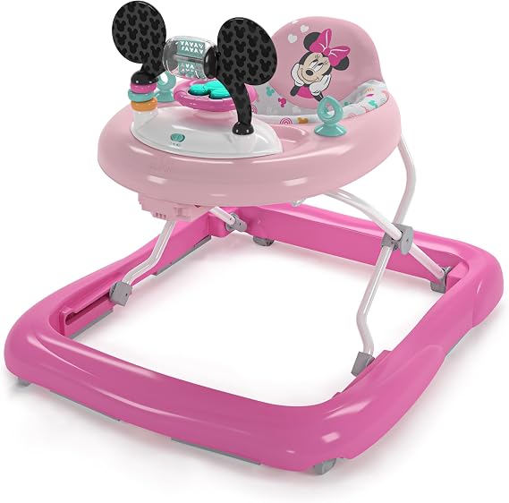 Bright Starts, Disney Baby, Minnie Mouse Forever Besties 2-in-1 Activity Walker with Removable Toy Station with Lights, Songs & Sounds, Adjustable Height, Foldable, Easy to Clean, Pink, Age 6 Months+