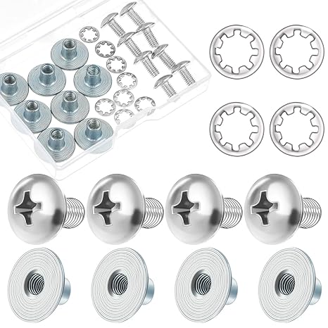 Landhoow 4 Sets Football Backplate Screws Chicago Screws Football Back Plate Hardware Include Truss Head Slotted Fasteners Washers Gaskets for Unisex Adult Size Youth Size Backplates (Round,Sliver)