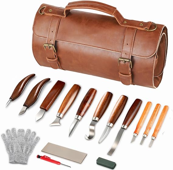 Wood Carving Tools Whittling Kit For Woodworking Hobby Wooden Carving Knife Sets For Beginners with Leather Storage Bag DIY Art Craft Gift