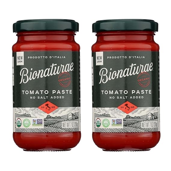Bionaturae Organic Tomato Paste - No Salt, Tomato Paste in a Jar, Keto Friendly, Non-GMO, USDA Certified Organic, No Added Sugar, No Added Salt, Made in Italy - 7 Oz, 2 Pack