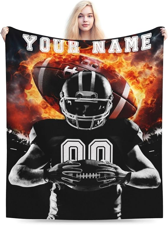Custom Football Blanket for Boys Girls Gifts, 40 x 50