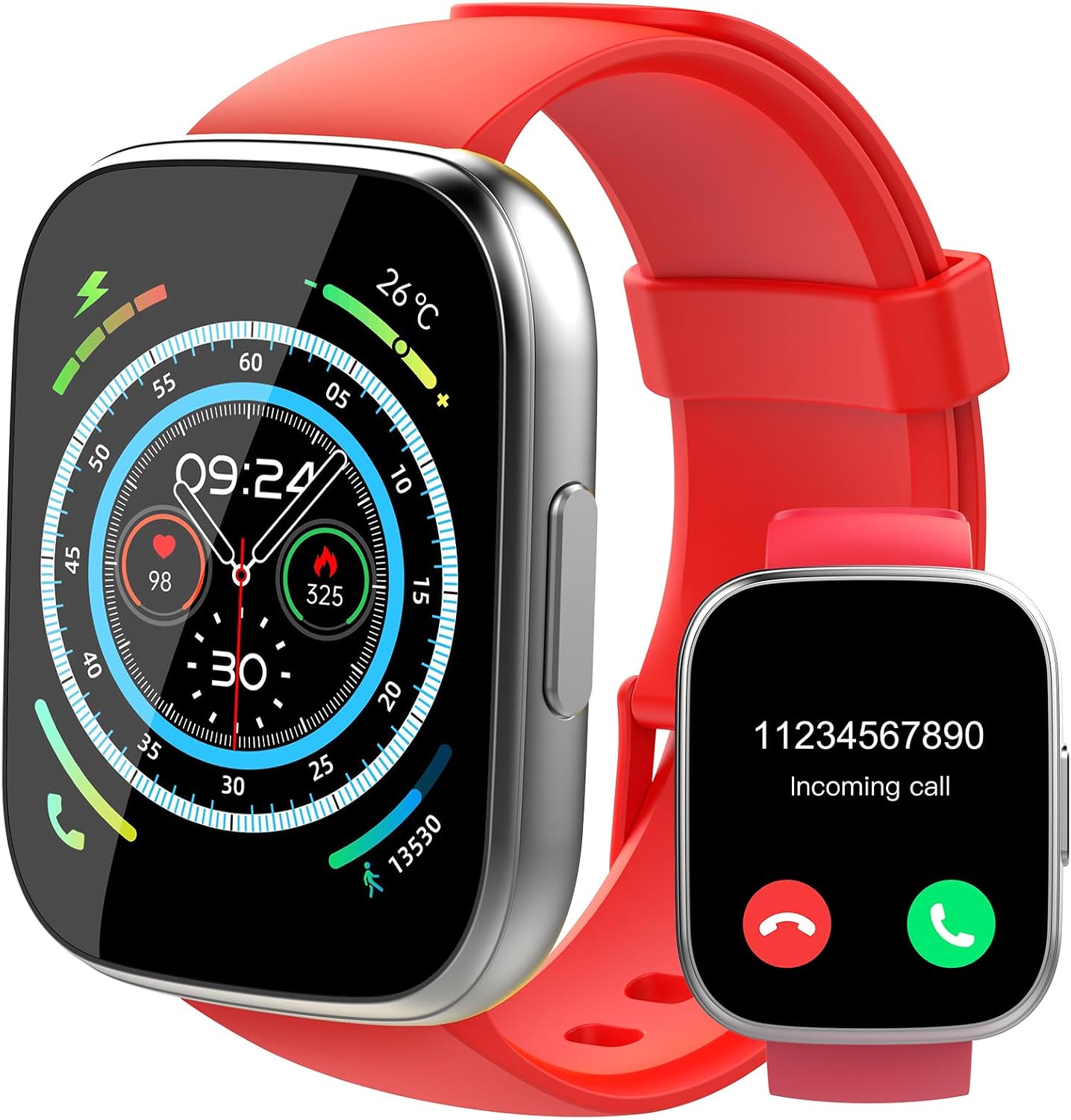 Smart Watch for Men WomenAnswerMake Calls, 1.95 HD Touch Screen Fitness Watch with Sleep Heart Rate Monitor, 110 Sports Modes, IP68 Waterproof Activity Trackers Compatible with Android iOS, Red