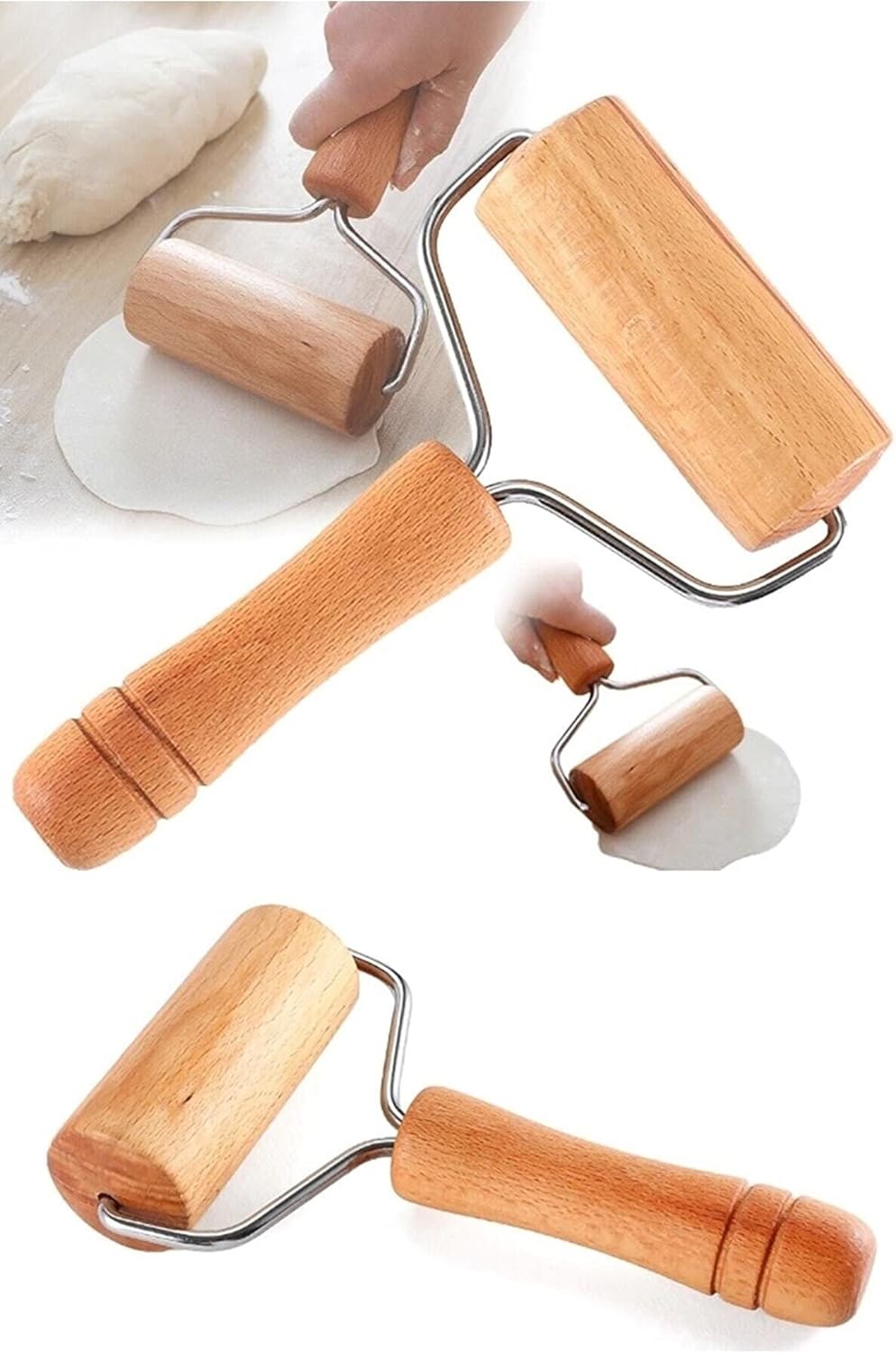 Roll Dough Opener Roller Smooth Roller Pizza Burrito Opening Cylinder with Wooden Handle