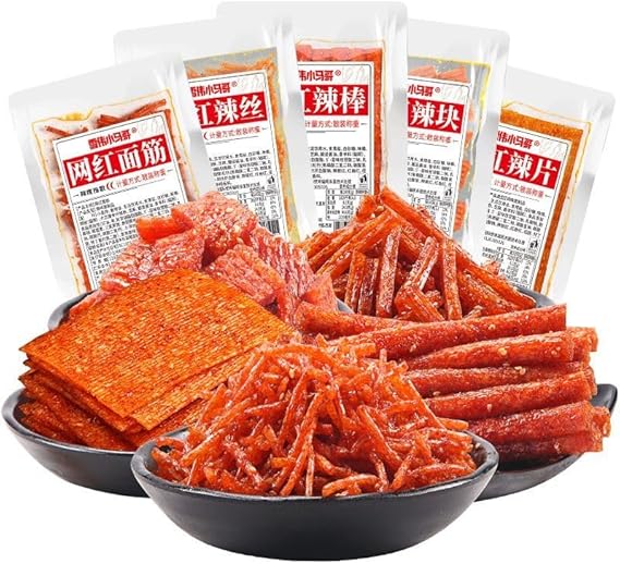 6 Flavors Mixed Spicy Latiao（3/5/10/20/30/50bags）Big Gluten,Sweet Spicy,Handmade Mala Latiao,Delicious Chinese Snacks Gifts,Healthy Snack Food (3bags)