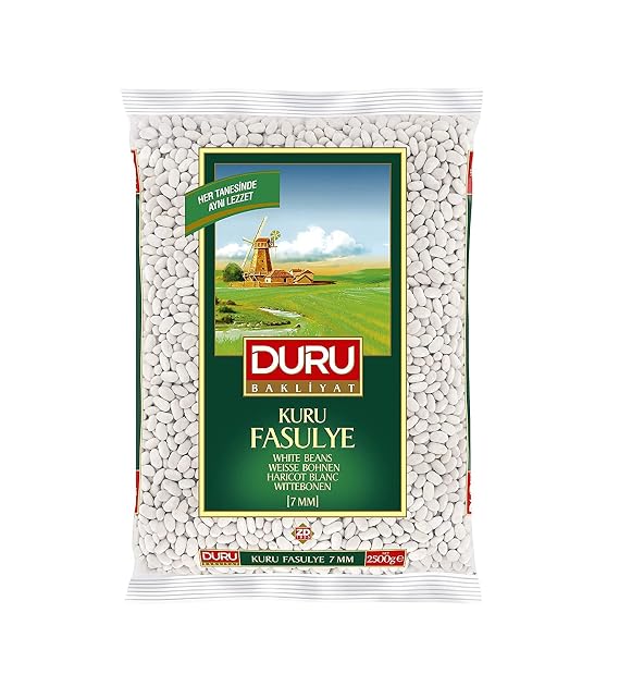 Duru White Beans 7 mm 88.2oz (2500 g),%100 Natural and Certificated, High Fiber and Protein, Non-GMO, Great for Vegan Recipes, Gluten Free