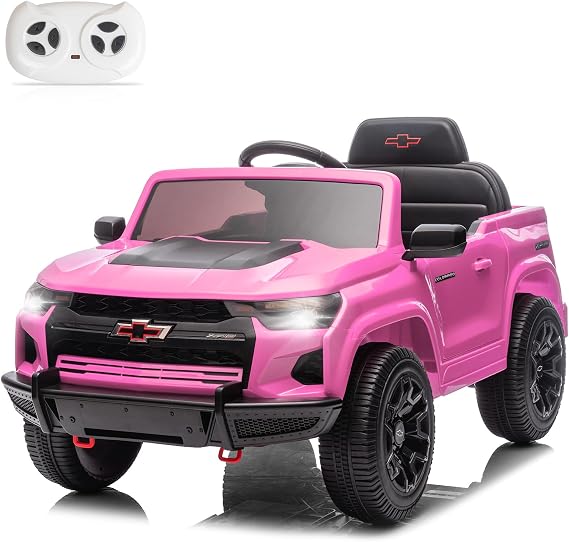 Winado 12V Licensed Chevrolet Colorado Electric Ride on Car for Kids, Pink